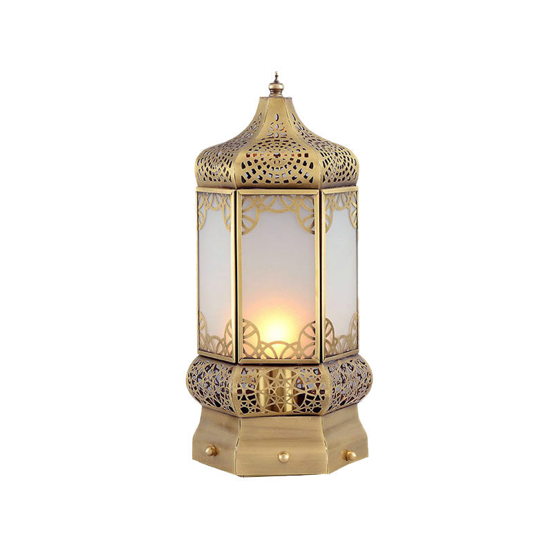 1 Light Desk Lighting Vintage Corridor Nightstand Lamp with Lantern Metal Shade in Brass Clearhalo 'Lamps' 'Table Lamps' Lighting' 393455