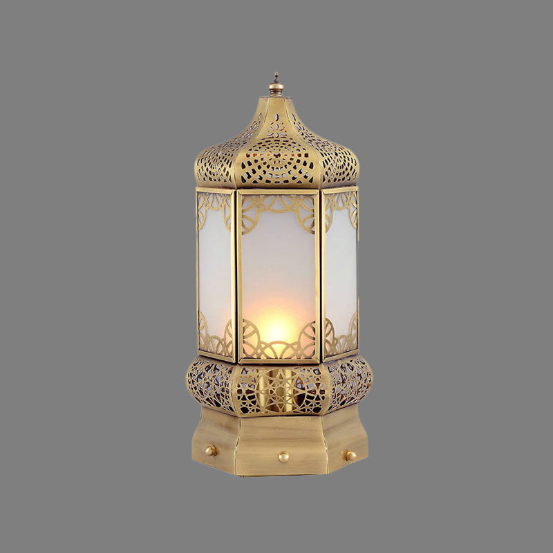 1 Light Desk Lighting Vintage Corridor Nightstand Lamp with Lantern Metal Shade in Brass Clearhalo 'Lamps' 'Table Lamps' Lighting' 393456