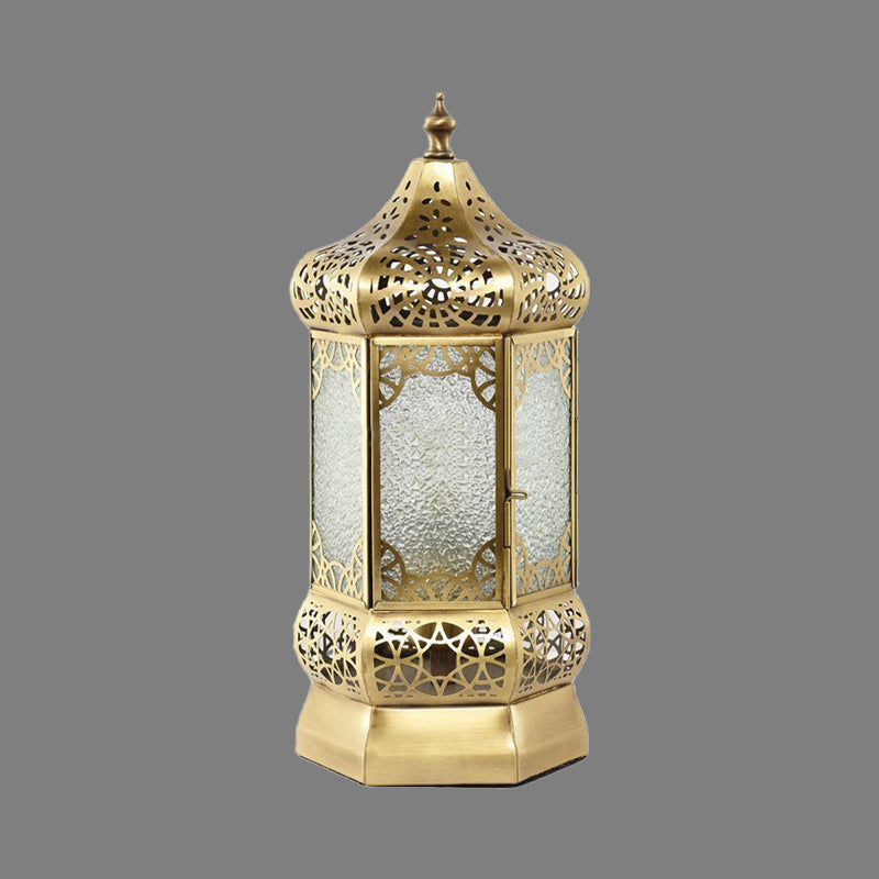 Metal Brass Finish Task Light Lantern 1 Head Traditional Night Table Lamp with Seeded Glass Shade Clearhalo 'Lamps' 'Table Lamps' Lighting' 393467