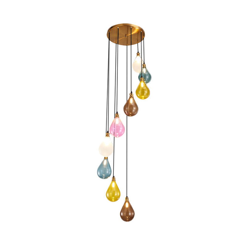 9 Lights Balloon Cluster Pendant Modern White/Pink Glass LED Hanging Ceiling Lamp with Spiral Design Clearhalo 'Ceiling Lights' 'Glass shade' 'Glass' 'Modern Pendants' 'Modern' 'Pendant Lights' 'Pendants' Lighting' 393487