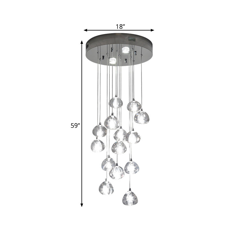 Silver 14 Bulbs LED Ceiling Light Modernism Clear Concave Glass Meteor Shower Cluster Pendant Lamp Clearhalo 'Ceiling Lights' 'Glass shade' 'Glass' 'Modern Pendants' 'Modern' 'Pendant Lights' 'Pendants' Lighting' 393503