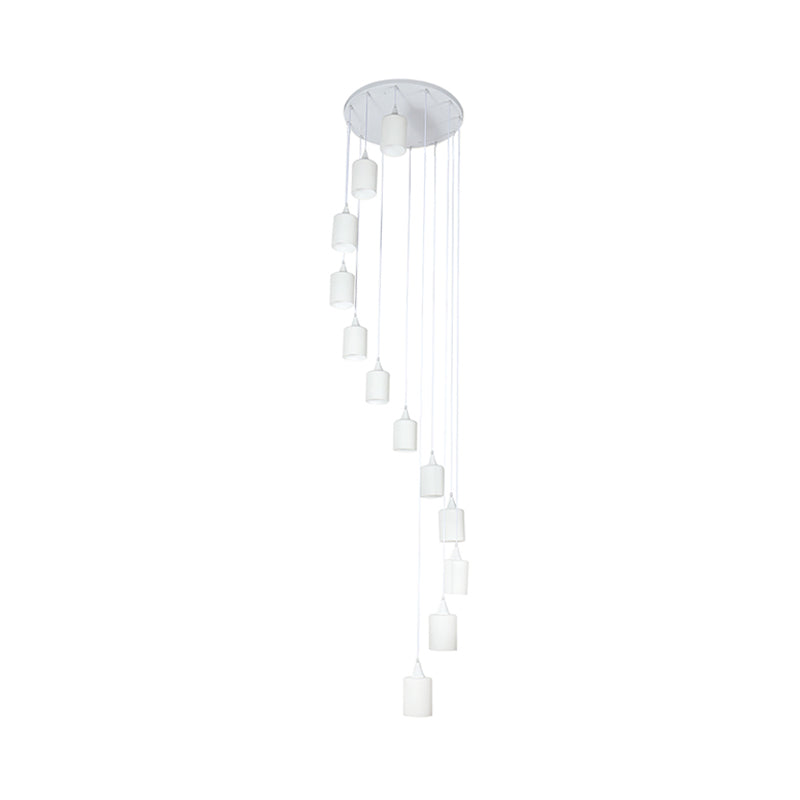 Spiral Stair Cluster Pendant Light Contemporary Milk Round/Square Glass 12 Heads White Hanging Lamp Clearhalo 'Ceiling Lights' 'Glass shade' 'Glass' 'Modern Pendants' 'Modern' 'Pendant Lights' 'Pendants' Lighting' 393511