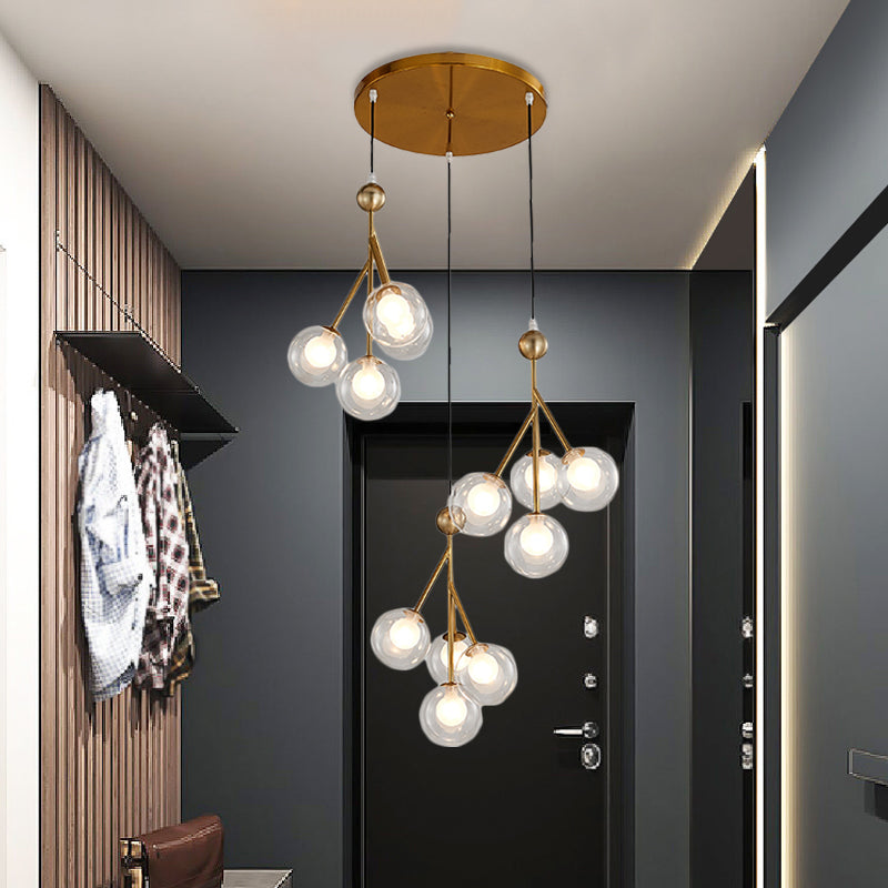 Black/Gold 12 Bulbs Multi Light Pendant Modern Clear/Amber/Smoke Gray Glass Sphere LED Hanging Lamp Fixture Clear Gold Clearhalo 'Ceiling Lights' 'Glass shade' 'Glass' 'Modern Pendants' 'Modern' 'Pendant Lights' 'Pendants' Lighting' 393538