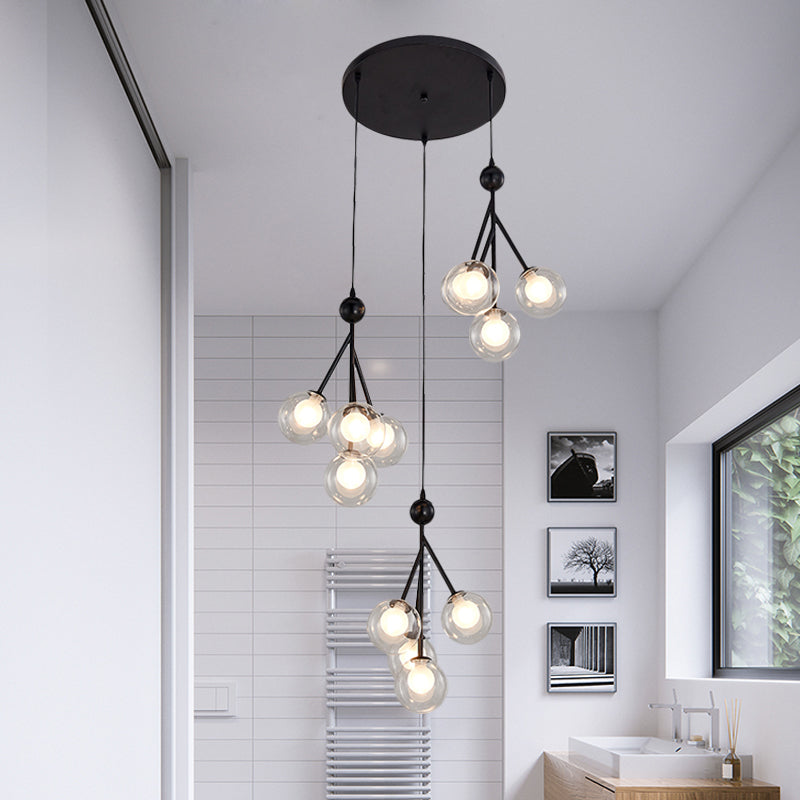 Black/Gold 12 Bulbs Multi Light Pendant Modern Clear/Amber/Smoke Gray Glass Sphere LED Hanging Lamp Fixture Clear Black Clearhalo 'Ceiling Lights' 'Glass shade' 'Glass' 'Modern Pendants' 'Modern' 'Pendant Lights' 'Pendants' Lighting' 393544