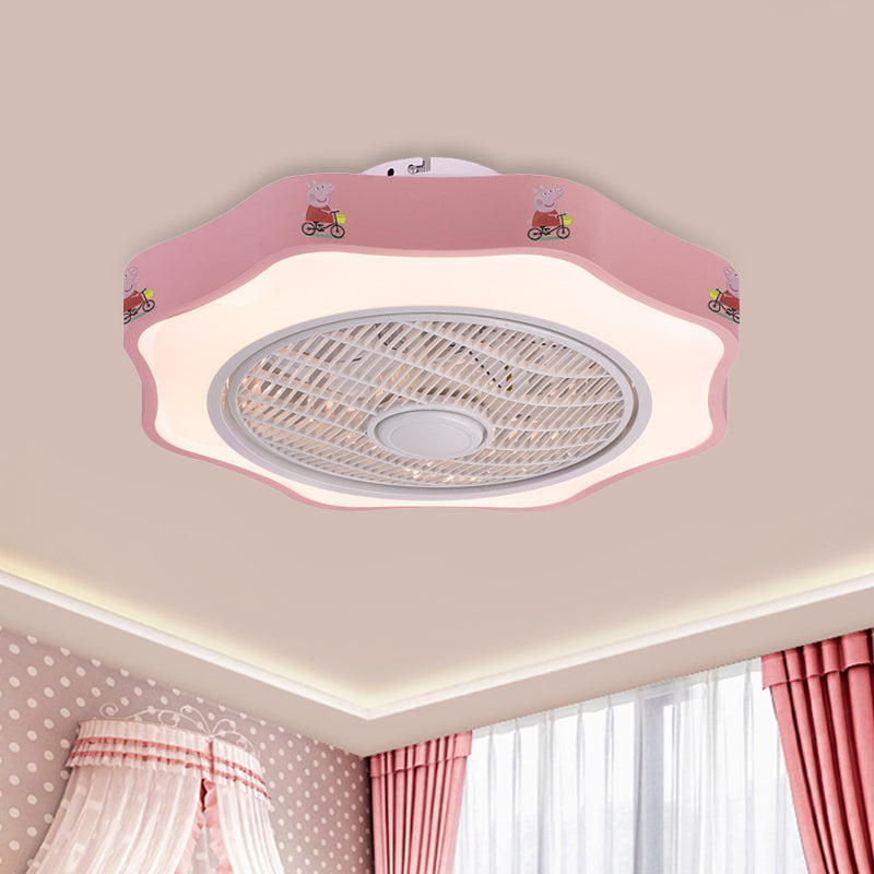 Flower Shape Bedroom Semi Flush Lighting Kids Acrylic Pink/Blue/White 19.5