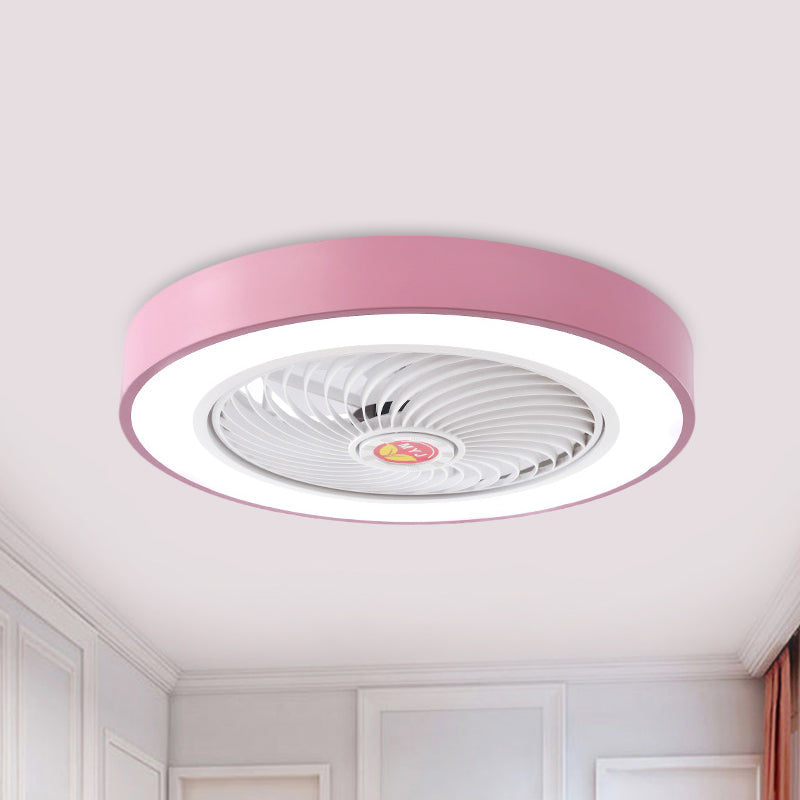 LED Pendant Fan Light Kids Living Room Semi Flush Mount with Round Acrylic Shade in Grey/White/Pink, 19.5