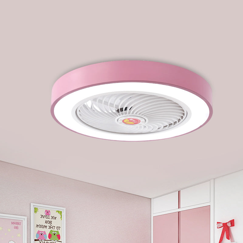 LED Pendant Fan Light Kids Living Room Semi Flush Mount with Round Acrylic Shade in Grey/White/Pink, 19.5