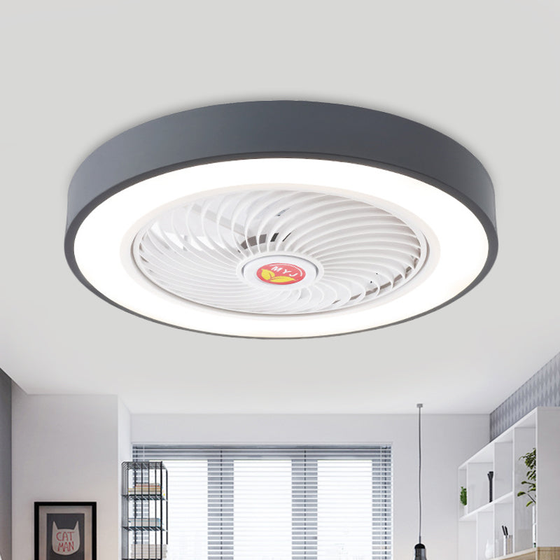 LED Pendant Fan Light Kids Living Room Semi Flush Mount with Round Acrylic Shade in Grey/White/Pink, 19.5