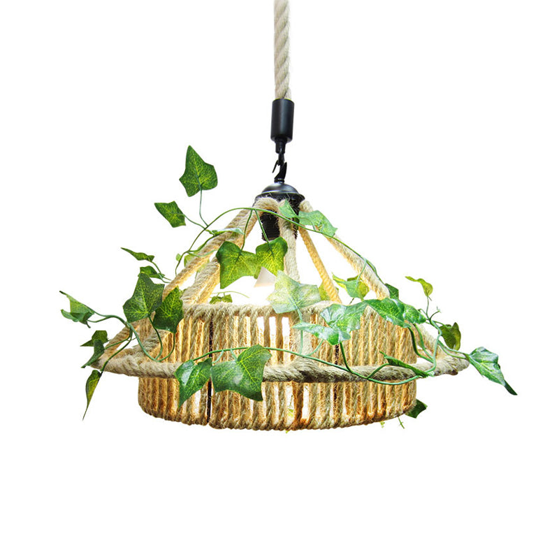 House Restaurant Ceiling Light Retro Metal 1 Head Yellow LED Drop Pendant with Plant Decor Clearhalo 'Ceiling Lights' 'Industrial Pendants' 'Industrial' 'Middle Century Pendants' 'Pendant Lights' 'Pendants' 'Tiffany' Lighting' 398115