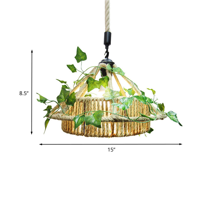 House Restaurant Ceiling Light Retro Metal 1 Head Yellow LED Drop Pendant with Plant Decor Clearhalo 'Ceiling Lights' 'Industrial Pendants' 'Industrial' 'Middle Century Pendants' 'Pendant Lights' 'Pendants' 'Tiffany' Lighting' 398116