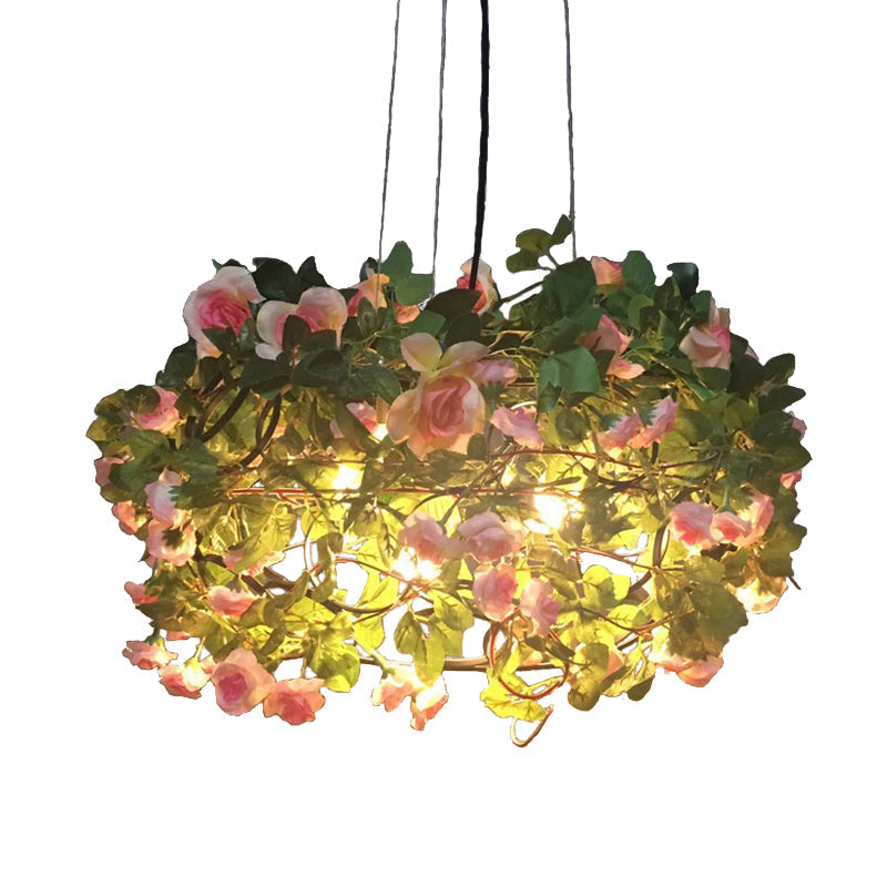 Flower Metal Chandelier Lighting Industrial 3 Lights Restaurant LED Ceiling Lamp in Green Clearhalo 'Cast Iron' 'Ceiling Lights' 'Chandeliers' 'Industrial Chandeliers' 'Industrial' 'Metal' 'Middle Century Chandeliers' 'Rustic Chandeliers' 'Tiffany' Lighting' 398221