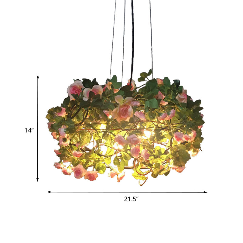 Flower Metal Chandelier Lighting Industrial 3 Lights Restaurant LED Ceiling Lamp in Green Clearhalo 'Cast Iron' 'Ceiling Lights' 'Chandeliers' 'Industrial Chandeliers' 'Industrial' 'Metal' 'Middle Century Chandeliers' 'Rustic Chandeliers' 'Tiffany' Lighting' 398222