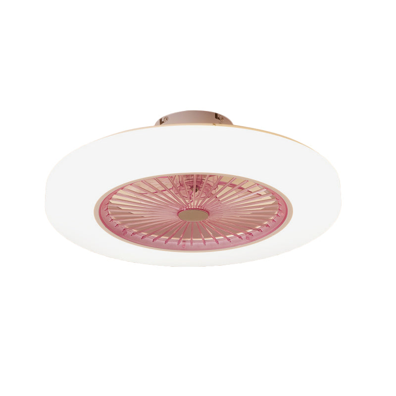 Acrylic Doughnut Ceiling Fan Light Simple Living Room LED Semi Flush Mounted Lamp Fixture in White/Pink/Yellow, 21