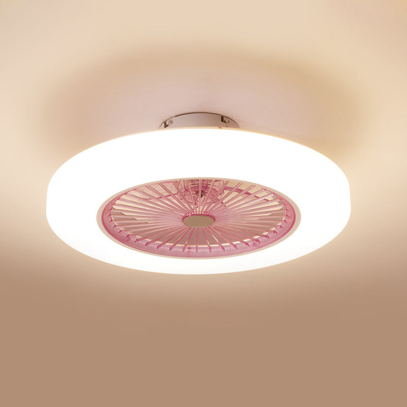 Acrylic Doughnut Ceiling Fan Light Simple Living Room LED Semi Flush Mounted Lamp Fixture in White/Pink/Yellow, 21