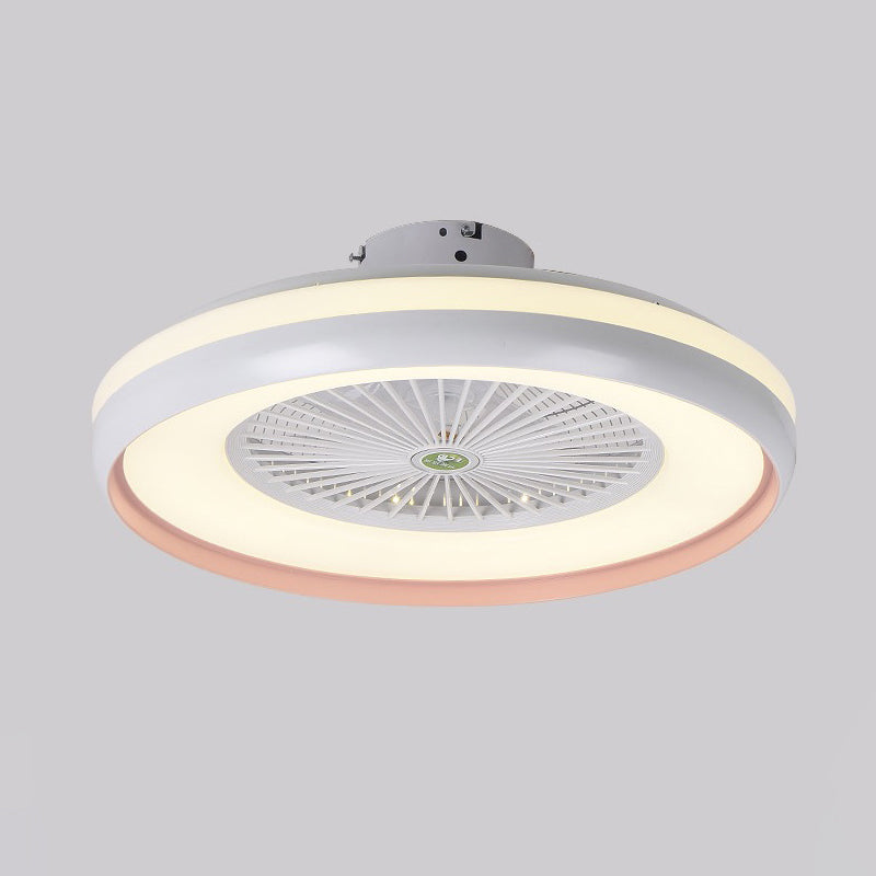 Circular Bedroom Semi Flush Lighting Kids Acrylic Pink/Blue Finish 5 Blades LED Pendant Fan Lamp, 23.5