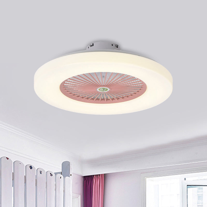 Doughnut Living Room Semi Flushmount Modernist Acrylic Yellow/Pink LED Hanging Ceiling Fan Lighting, 23