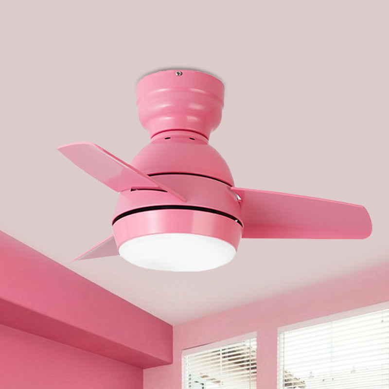 LED Round Pendant Fan Lighting Modern White/Black/Pink Finish Acrylic 3 Blades Semi Flush Mount Lamp with Wall/Remote Control, 33.5