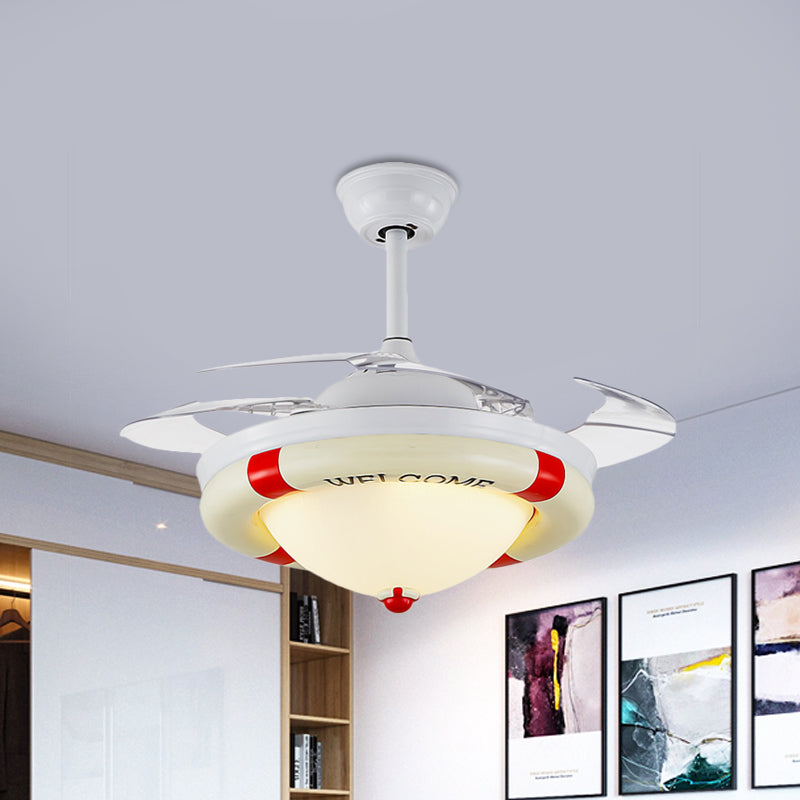 Black/Red LED Ceiling Fan Lighting Kids Acrylic Dome 4 Blades Semi Flushmount with Wall/Remote Control, 36