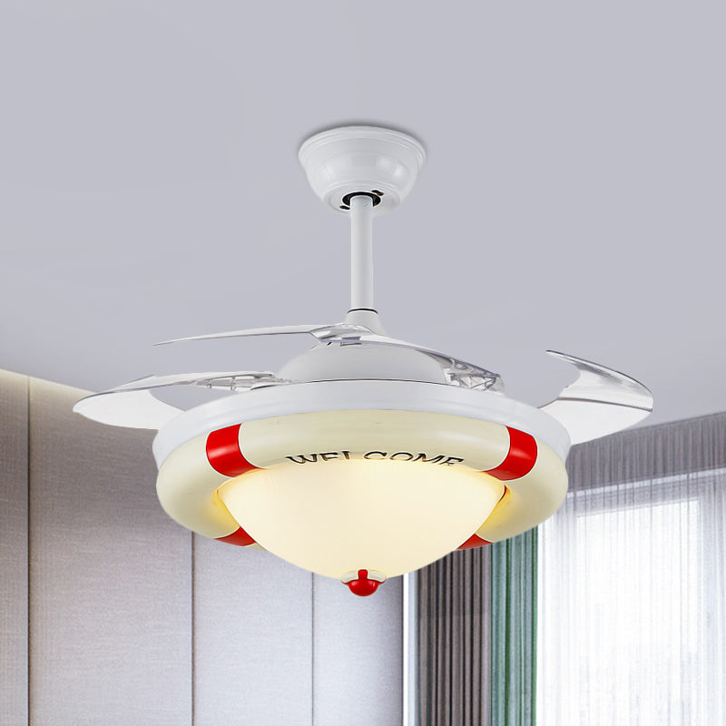 Black/Red LED Ceiling Fan Lighting Kids Acrylic Dome 4 Blades Semi Flushmount with Wall/Remote Control, 36