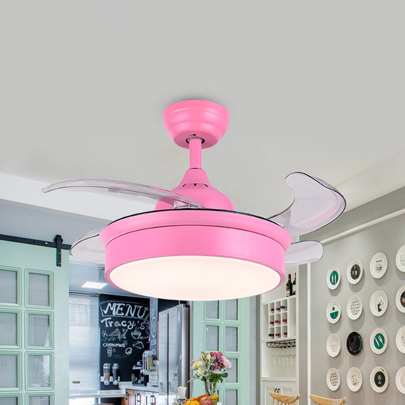 Pink Circular Ceiling Fan Lamp Modern Acrylic Bedroom 4 Blades LED Semi Flush Lighting, 42