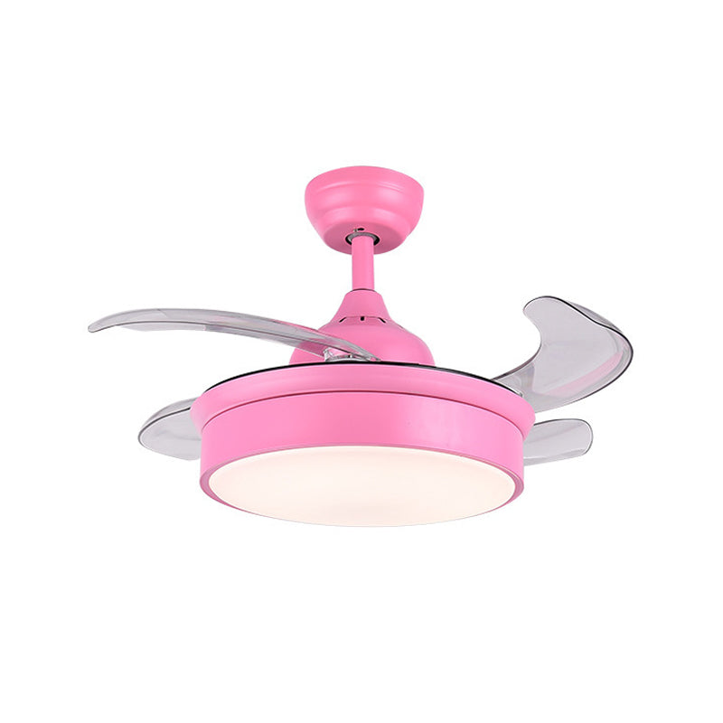 Pink Circular Ceiling Fan Lamp Modern Acrylic Bedroom 4 Blades LED Semi Flush Lighting, 42