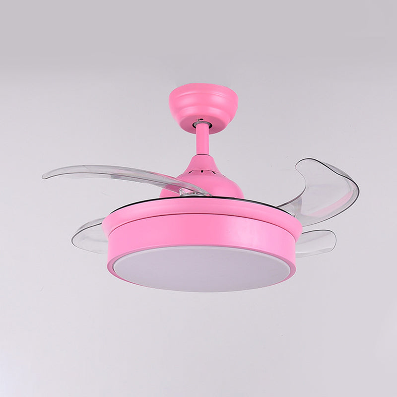 Pink Circular Ceiling Fan Lamp Modern Acrylic Bedroom 4 Blades LED Semi Flush Lighting, 42