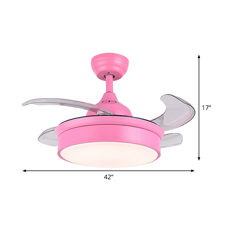 Pink Circular Ceiling Fan Lamp Modern Acrylic Bedroom 4 Blades LED Semi Flush Lighting, 42