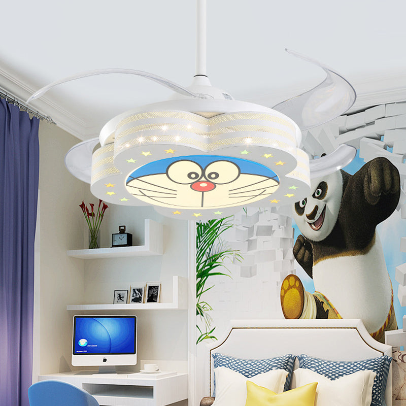 White LED Pendant Fan Lighting Kids Acrylic Floral 4 Blades Semi Flushmount with Wall/Remote Control, 35.5