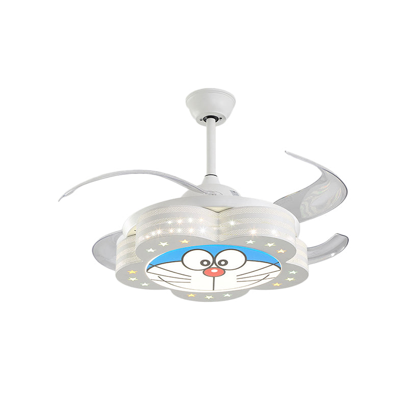 White LED Pendant Fan Lighting Kids Acrylic Floral 4 Blades Semi Flushmount with Wall/Remote Control, 35.5