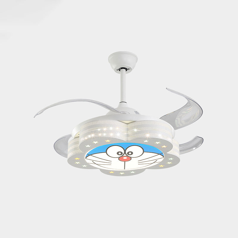 White LED Pendant Fan Lighting Kids Acrylic Floral 4 Blades Semi Flushmount with Wall/Remote Control, 35.5