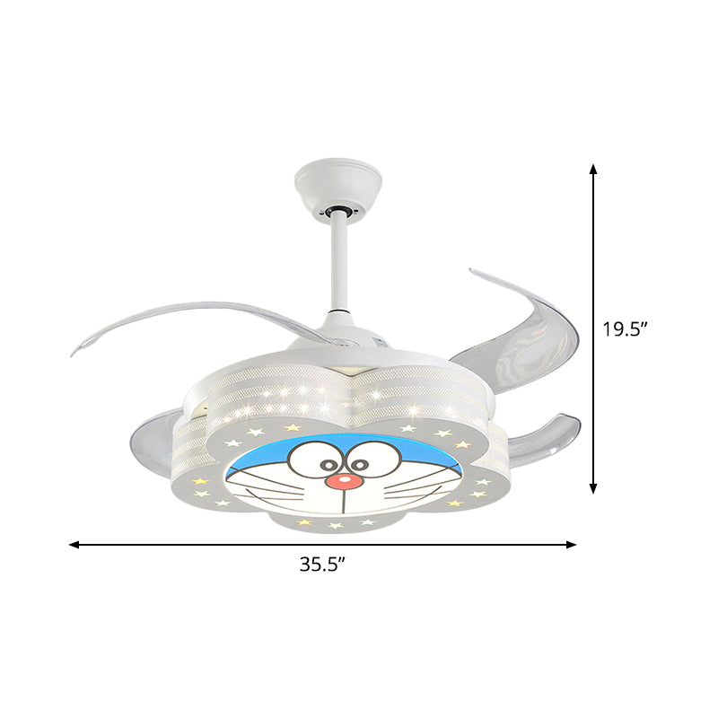 White LED Pendant Fan Lighting Kids Acrylic Floral 4 Blades Semi Flushmount with Wall/Remote Control, 35.5