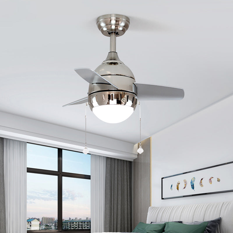 3 Blades LED Hanging Fan Lamp Modern Bedroom Semi Flush Light with Oval Acrylic Shade in Silver/White/Green, 26