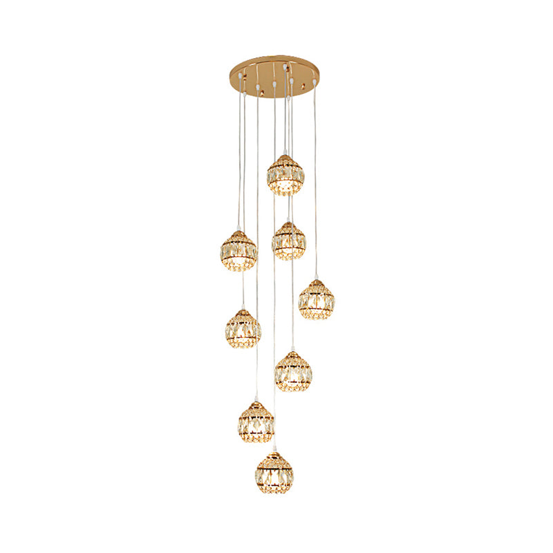 8 Lights Meteor Shower Cluster Pendant Modern Gold Crystal Hanging Ceiling Light for Stair Clearhalo 'Ceiling Lights' 'Modern Pendants' 'Modern' 'Pendant Lights' 'Pendants' Lighting' 398663