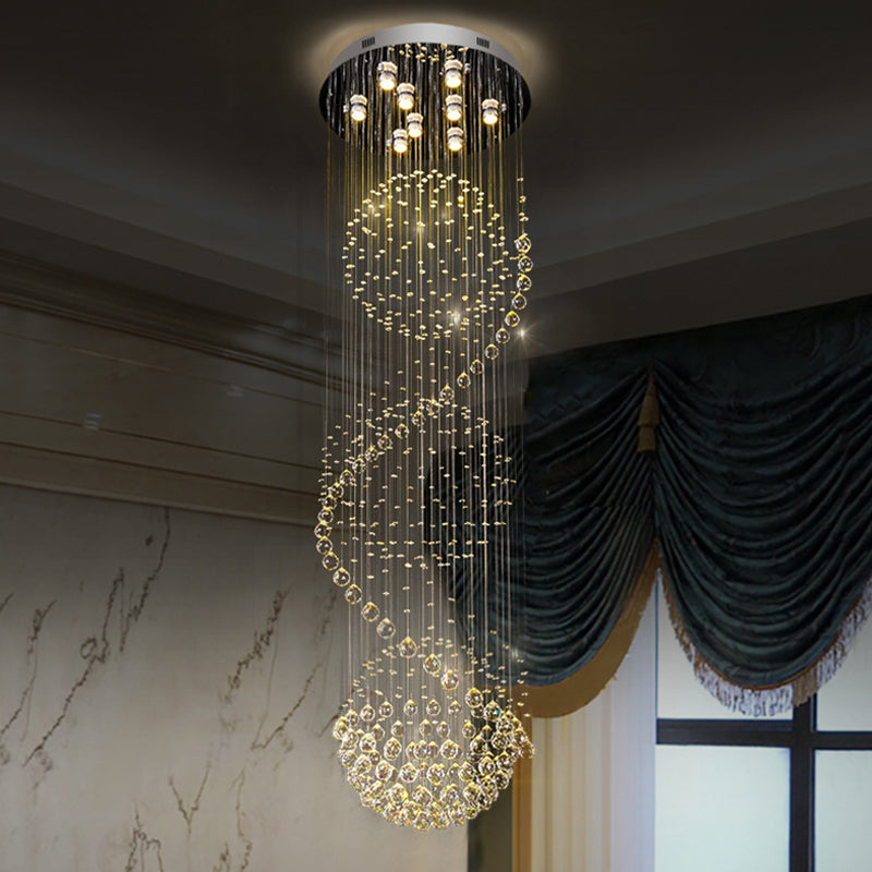 Black Orbs and Rods Cluster Pendant Modern Clear Crystal 9-Bulb Stair LED Ceiling Hang Fixture Black Clearhalo 'Ceiling Lights' 'Modern Pendants' 'Modern' 'Pendant Lights' 'Pendants' Lighting' 398686