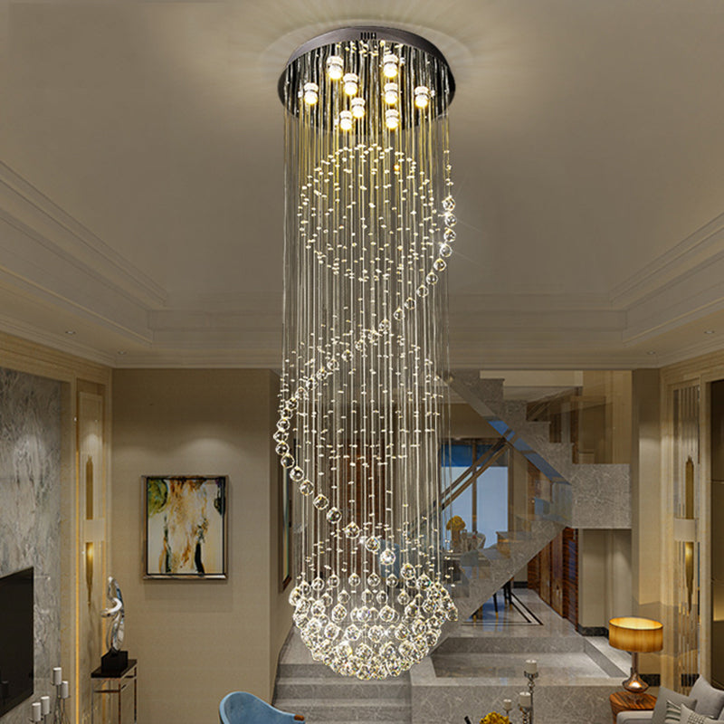 Black Orbs and Rods Cluster Pendant Modern Clear Crystal 9-Bulb Stair LED Ceiling Hang Fixture Clearhalo 'Ceiling Lights' 'Modern Pendants' 'Modern' 'Pendant Lights' 'Pendants' Lighting' 398687