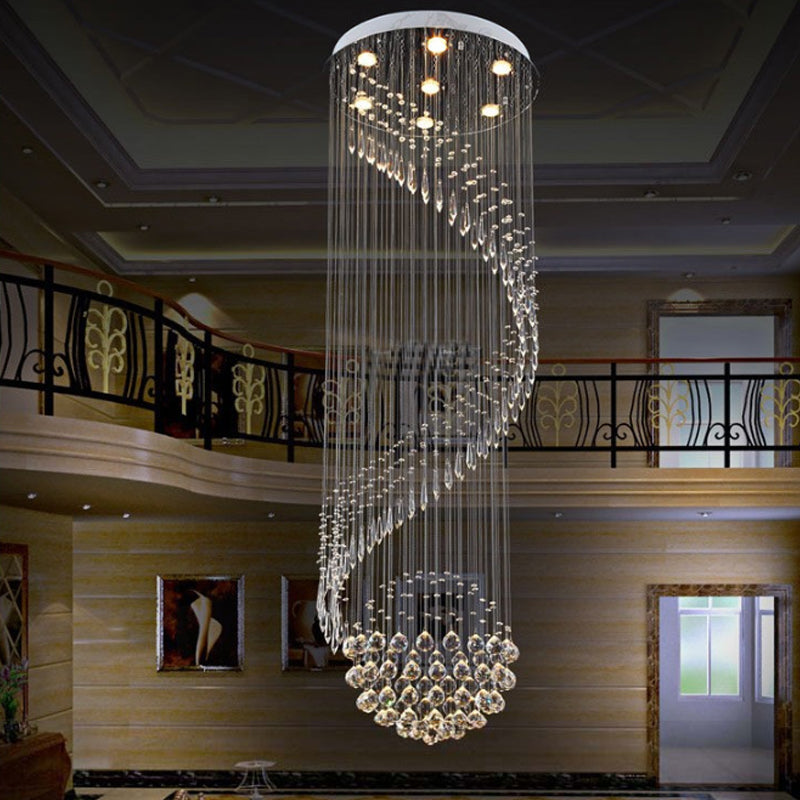 Spiral Stair Cluster Pendant Lamp Minimalist Clear Crystal 7-Light Silver LED Ceiling Light Silver Clearhalo 'Ceiling Lights' 'Modern Pendants' 'Modern' 'Pendant Lights' 'Pendants' Lighting' 398696