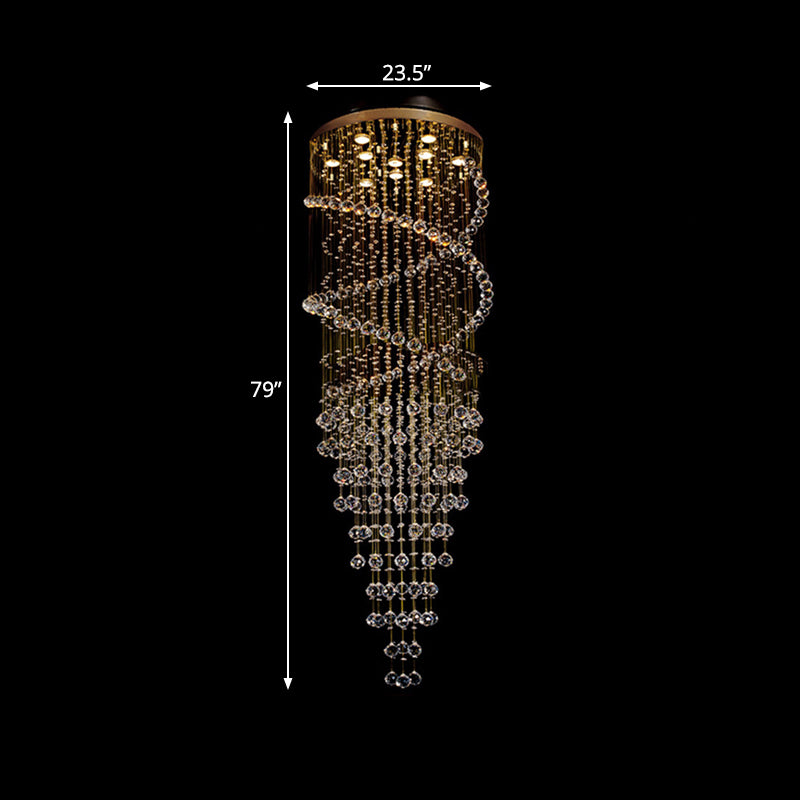 10-Head Spiral Cascades Hanging Lamp Modernism Brass Clear Crystal LED Multi Light Pendant Clearhalo 'Ceiling Lights' 'Modern Pendants' 'Modern' 'Pendant Lights' 'Pendants' Lighting' 398740