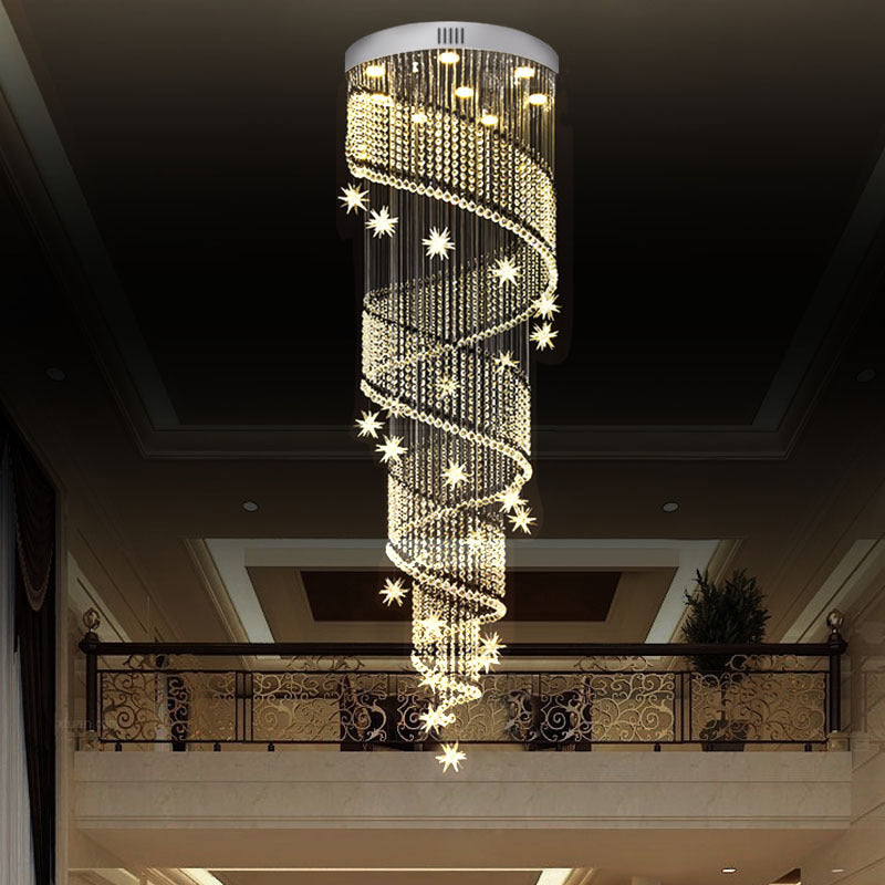 9 Heads LED Cluster Pendant Light Modernist Spiral Crystal Suspended Lighting Fixture in Silver Clearhalo 'Ceiling Lights' 'Modern Pendants' 'Modern' 'Pendant Lights' 'Pendants' Lighting' 398758