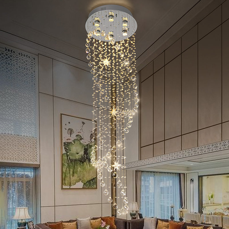 Crystal Silver LED Cluster Pendant Light Waterfall 6 Heads Modern Ceiling Suspension Lamp Silver Clearhalo 'Ceiling Lights' 'Modern Pendants' 'Modern' 'Pendant Lights' 'Pendants' Lighting' 398766