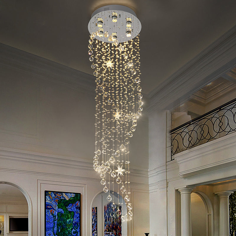 Crystal Silver LED Cluster Pendant Light Waterfall 6 Heads Modern Ceiling Suspension Lamp Clearhalo 'Ceiling Lights' 'Modern Pendants' 'Modern' 'Pendant Lights' 'Pendants' Lighting' 398767