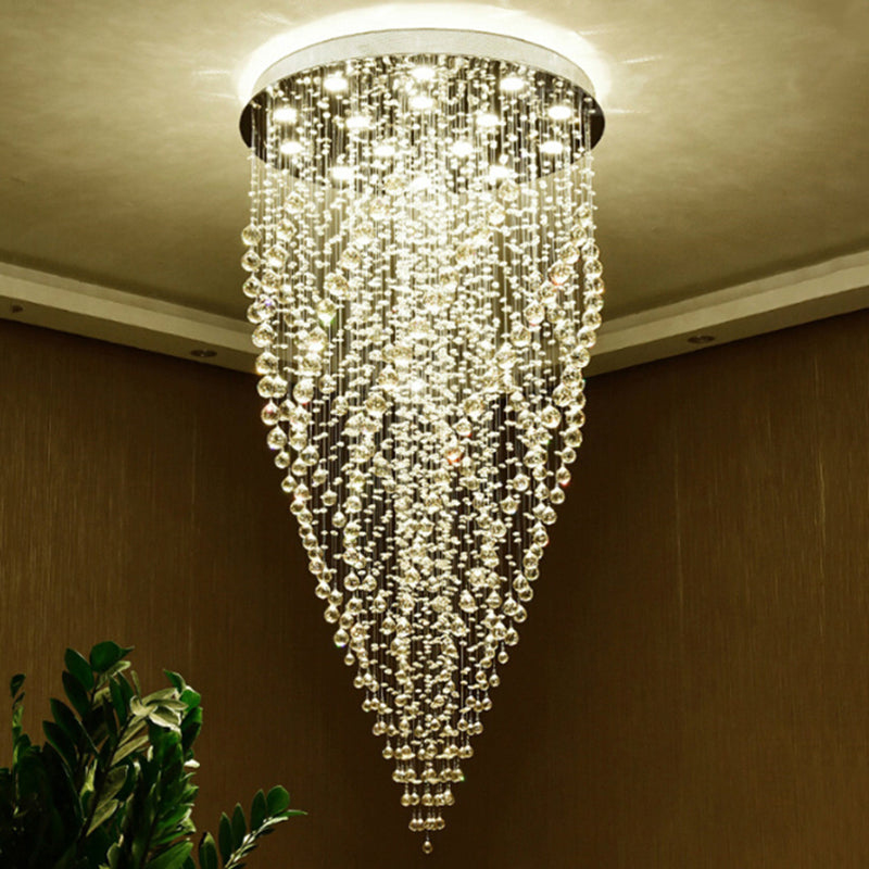 15-Head Crystal Suspension Lamp Contemporary Silver Swirl Stair LED Multiple Hanging Light Clearhalo 'Ceiling Lights' 'Modern Pendants' 'Modern' 'Pendant Lights' 'Pendants' Lighting' 398832