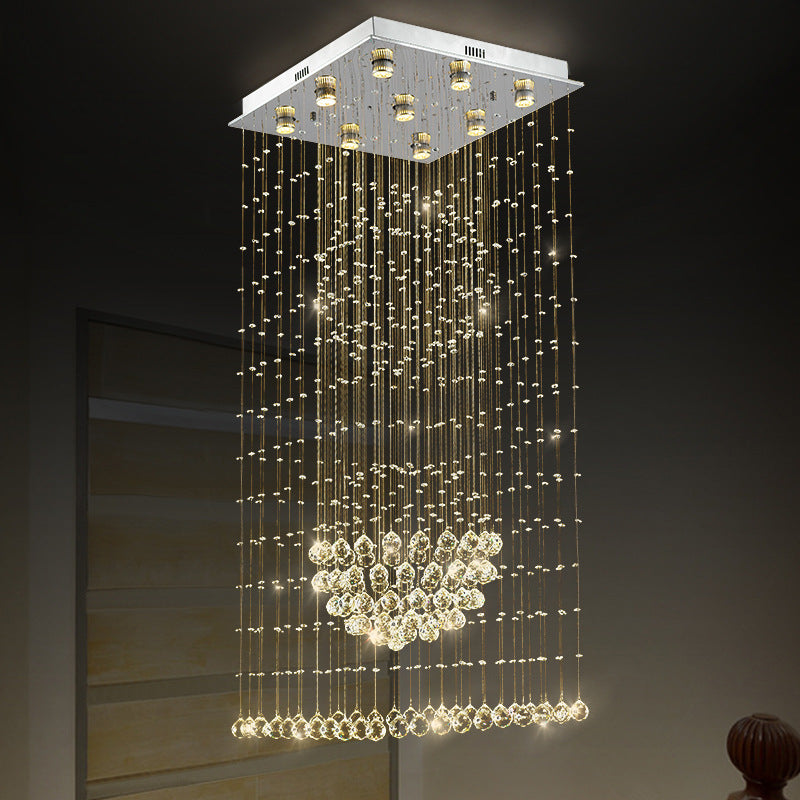 Modernist Waterfall Pendant Light 9-Bulb Crystal LED Multi Ceiling Lamp in Silver with Square Canopy Silver Clearhalo 'Ceiling Lights' 'Modern Pendants' 'Modern' 'Pendant Lights' 'Pendants' Lighting' 398866