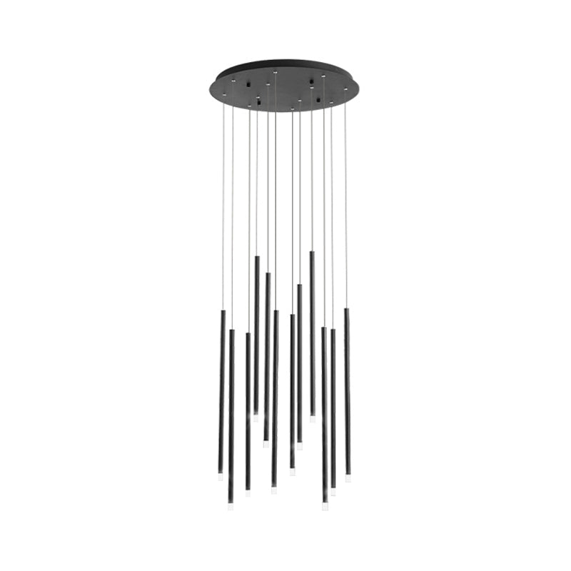 Modernist Slim Tube Pendant Light 8/12 Bulbs Acrylic LED Multi Ceiling Lamp in Black/Gold for Stair Clearhalo 'Ceiling Lights' 'Modern Pendants' 'Modern' 'Pendant Lights' 'Pendants' Lighting' 398904