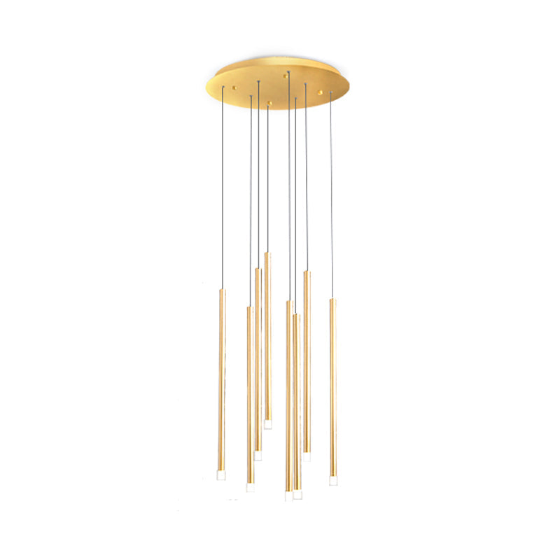 Modernist Slim Tube Pendant Light 8/12 Bulbs Acrylic LED Multi Ceiling Lamp in Black/Gold for Stair Clearhalo 'Ceiling Lights' 'Modern Pendants' 'Modern' 'Pendant Lights' 'Pendants' Lighting' 398910