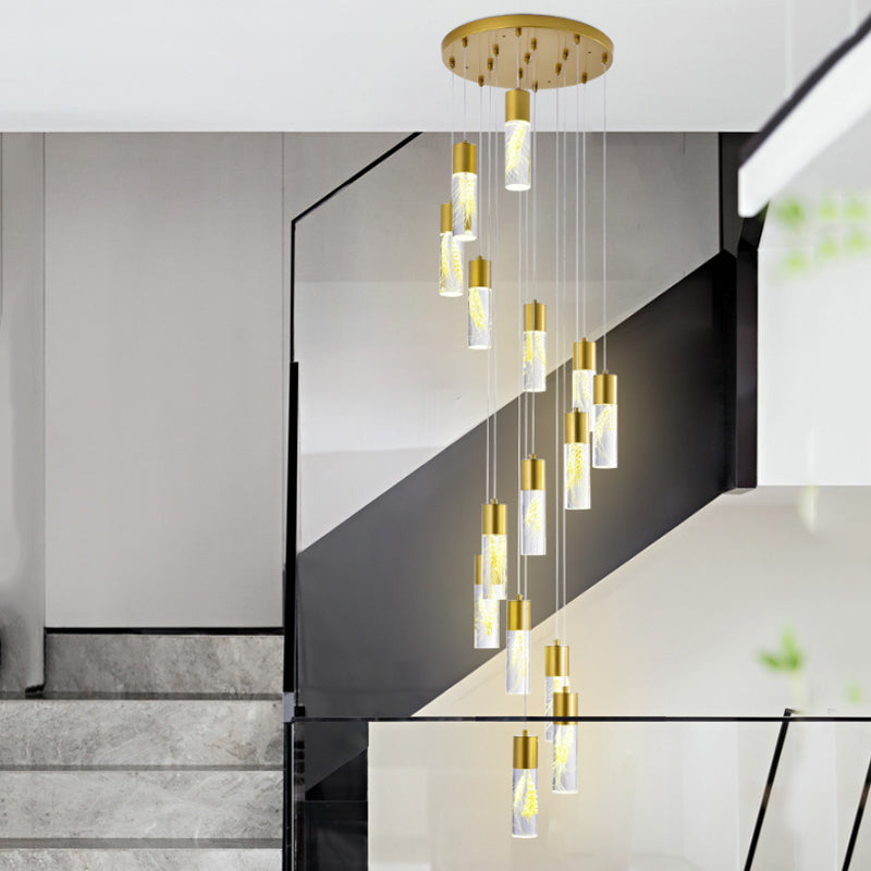 Gold 15/20-Head LED Hanging Light Modernism Acrylic Tube Multi Light Pendant Chandelier 15 Gold Clearhalo 'Ceiling Lights' 'Modern Pendants' 'Modern' 'Pendant Lights' 'Pendants' Lighting' 398911