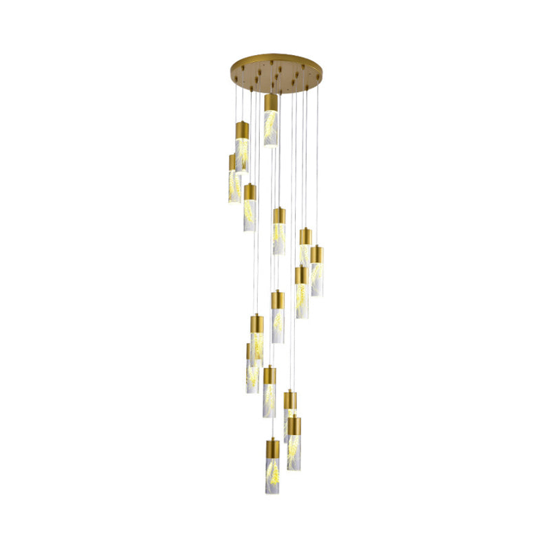 Gold 15/20-Head LED Hanging Light Modernism Acrylic Tube Multi Light Pendant Chandelier Clearhalo 'Ceiling Lights' 'Modern Pendants' 'Modern' 'Pendant Lights' 'Pendants' Lighting' 398914