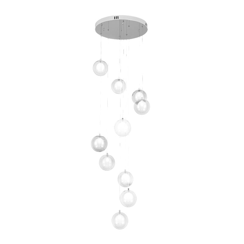 10 Lights Globe Cluster Pendant Modern White/Pink Glass LED Hanging Ceiling Light for Stair Clearhalo 'Ceiling Lights' 'Glass shade' 'Glass' 'Modern Pendants' 'Modern' 'Pendant Lights' 'Pendants' Lighting' 398926