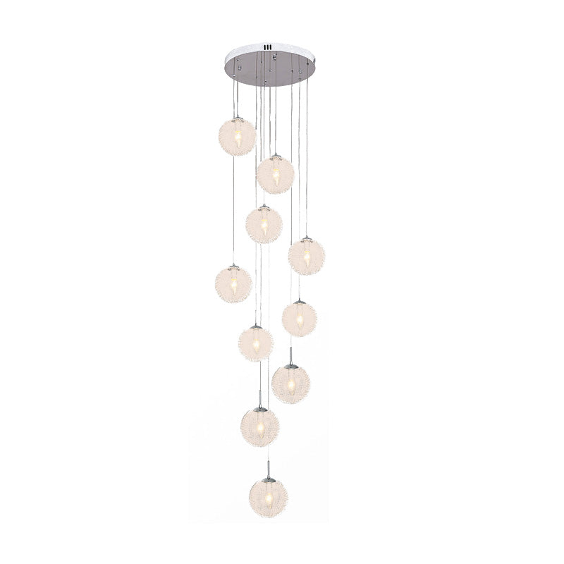 Global Clear Glass LED Hanging Lamp Modernist 10 Heads Stair Multi Pendant Ceiling Light in White Clearhalo 'Ceiling Lights' 'Glass shade' 'Glass' 'Modern Pendants' 'Modern' 'Pendant Lights' 'Pendants' Lighting' 398935