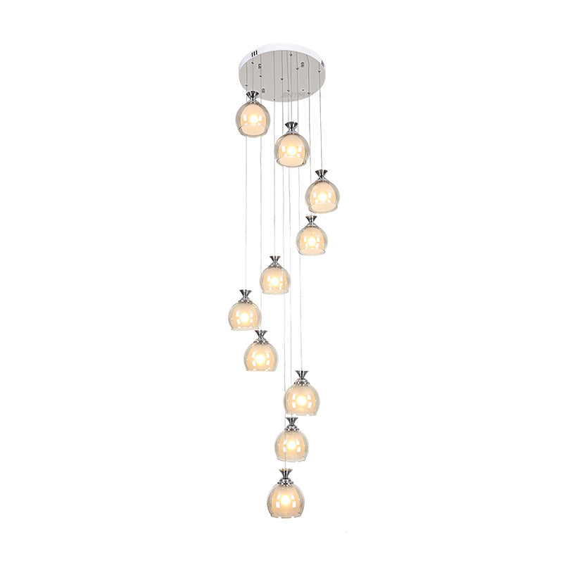 Silver Globe/Cylinder Cluster Pendant Modern Clear Glass 10-Light Stair Ceiling Hang Fixture Clearhalo 'Ceiling Lights' 'Glass shade' 'Glass' 'Modern Pendants' 'Modern' 'Pendant Lights' 'Pendants' Lighting' 398954