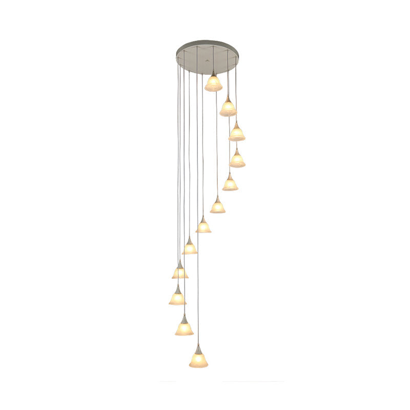 Modernist Floral Ceiling Pendant Lamp 12 Bulbs White Glass Multiple Hanging Light Clearhalo 'Ceiling Lights' 'Glass shade' 'Glass' 'Modern Pendants' 'Modern' 'Pendant Lights' 'Pendants' Lighting' 398963